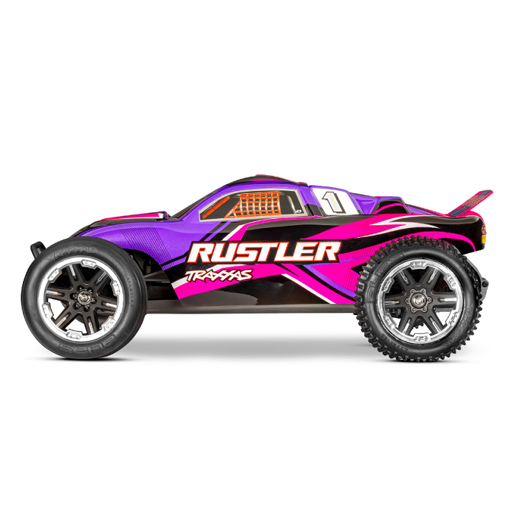 TRAXXAS RUSTLER 2wd Stadium Truck Pink w/ Battery & USB-C Charger - 37254-8PINK