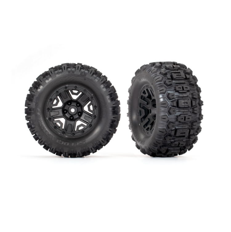 TRAXXAS Sledgehammer Tyres on 2.8in Black 5-Spoke Wheels Rr 2pcs - 3778