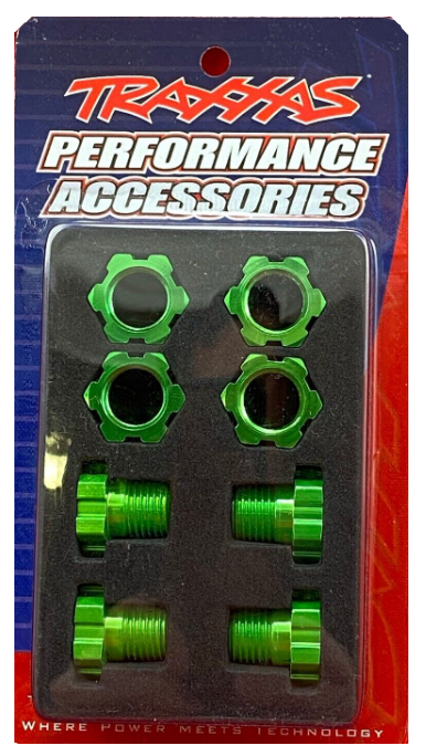 TRAXXAS 17mm Splined Hubs w/ Wheel Nuts Green Aluminium 4sets - 5353G