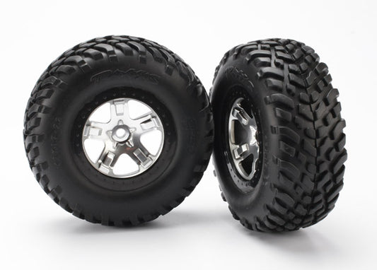 TRAXXAS SCT Off Road Racing Tyres on Satin Chrome Wheel w/ Black Beadlock 2pcs - 5873X