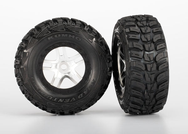 TRAXXAS Kumho Off-Road Tyres on Split Spoke Satin Chrome Wheels w/ Black Beadlock 14mm 2pcs - 5976R