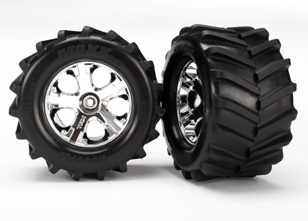 TRAXXAS Maxx Chevron Tyres on 2.8in All Star Chrome Wheels 2pcs - 6771