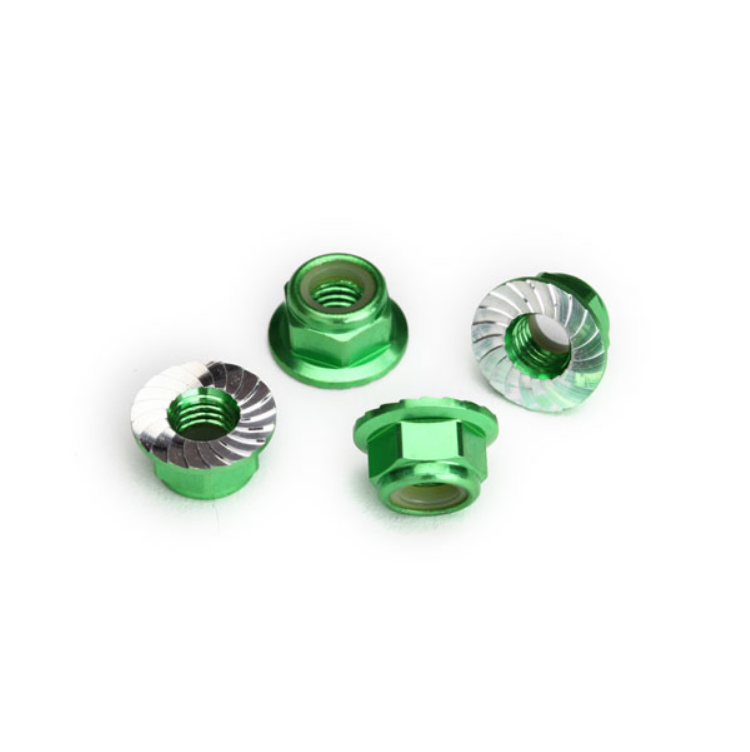 TRAXXAS 5mm Nyloc Nuts Green Aluminium Flanged & Serrated 4pcs - 8447G