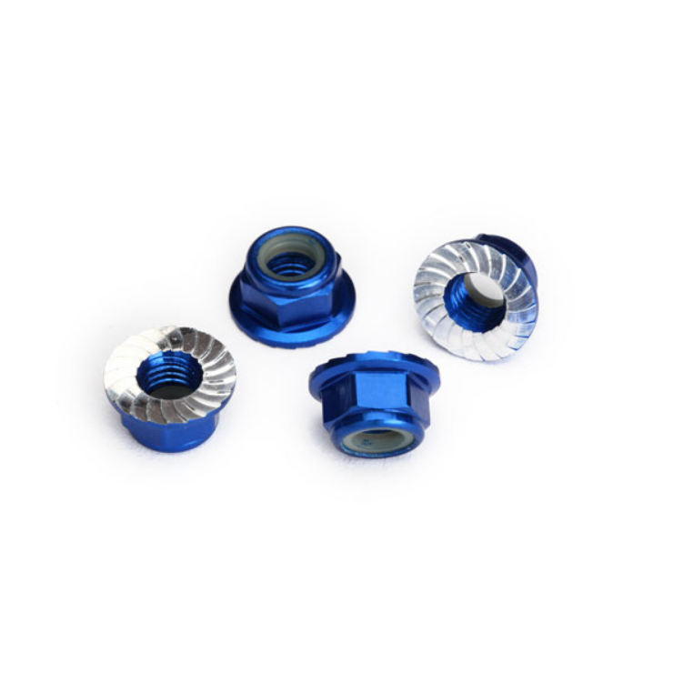 TRAXXAS 5mm Nyloc Nuts Blue Aluminium Flanged & Serrated 4pcs - 8447X