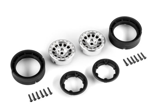 TRAXXAS Method 1.0in Race Wheels Satin Chrome w/ Black 105 Beadlocks suit TRX-4M 2pcs - 9781-SATIN