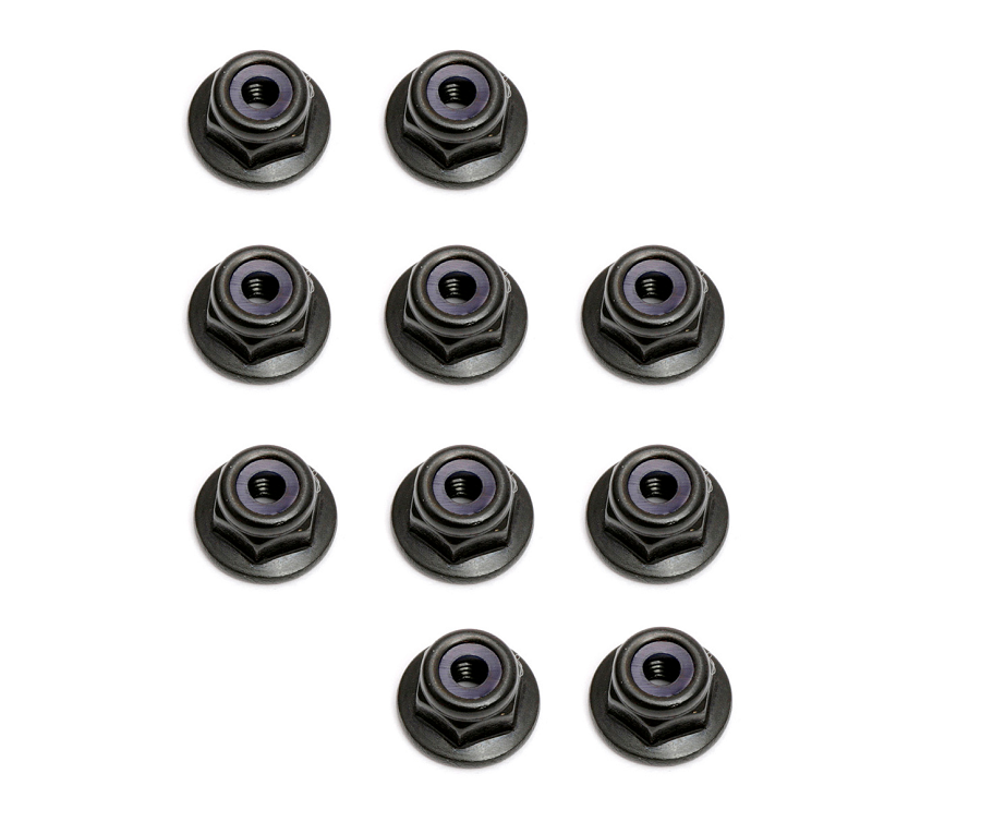 TEAM ASSOC. M3 Flanged Nyloc Nuts Black 10pcs - ASS25612