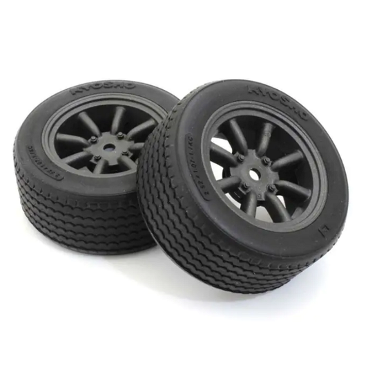 KYOSHO Touring Car Tyre on 8-Spoke Watanabe Black Metallic Wheels 2pc - KYO-FATH706BKM