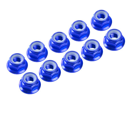 RCT 4mm Serrated Flanged Nyloc Wheel Nut Blue 10pcs - RCTLN01017H