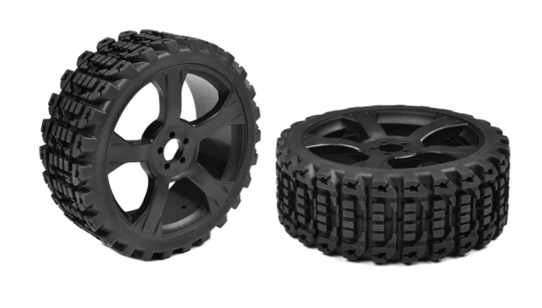 TEAM CORALLY XPRIT 1:8 Buggy Rough Terrain Tyres on 5-Spoke Black Wheels 2pcs - C-00180-611