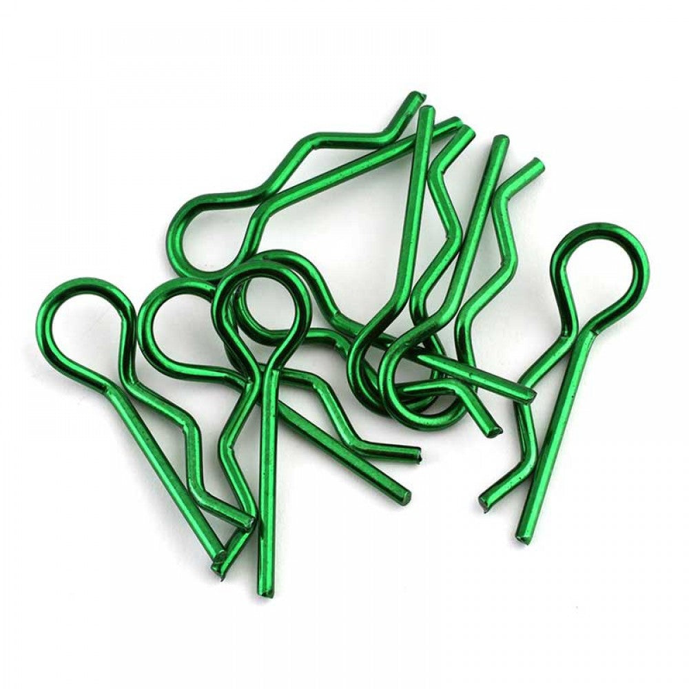 RCT 1:10 Green Metallic Body Clips 10pcs  - RCTEL01004C1