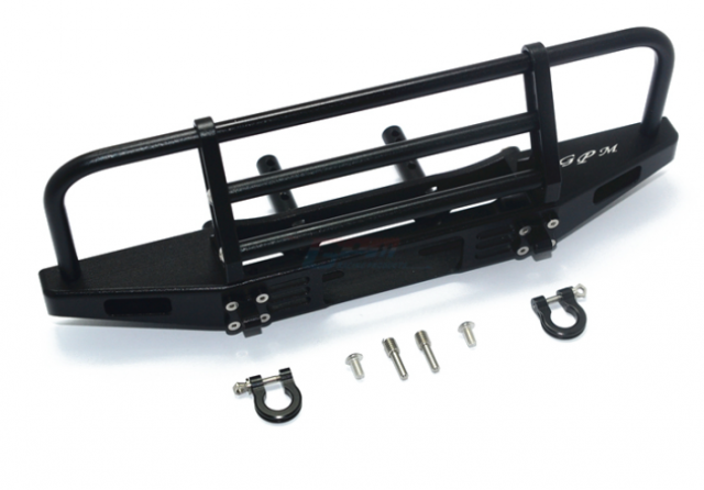 GPM Bush Guard Front Bumper Black Aluminium w/ D-Rings suit TRX-4/ SCX10 II - GPM-TRX4330FE-BK