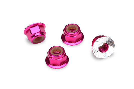 TRAXXAS 4mm Nyloc Nuts Flanged & Knurled Pink Aluminium 4pcs - 1747P