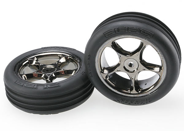 TRAXXAS Alias 2.2in Ribbed Tyres on Tracer Black Chrome Wheel Front 2pcs - 2471A