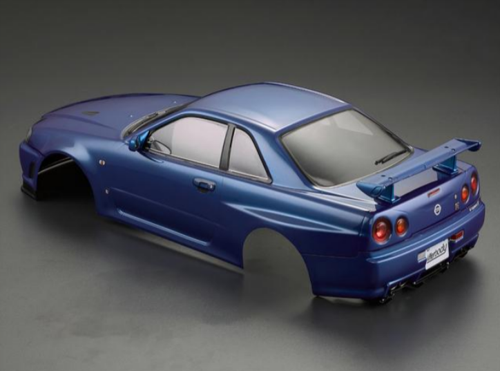 KILLERBODY Nissan Skyline R34 Blue Painted Body Shell 195mmW x 257mmWB - KB48716 