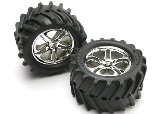 TRAXXAS Maxx 3.8in Chevron Tyres on Chrome Split Spoke Wheels 14mm Hex 2pcs - 5173