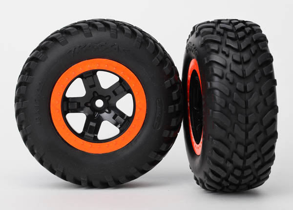 TRAXXAS Off Road Racing Tyres on Black Split Spoke Wheel w/ Orange Beadlock 2pcs - 5863