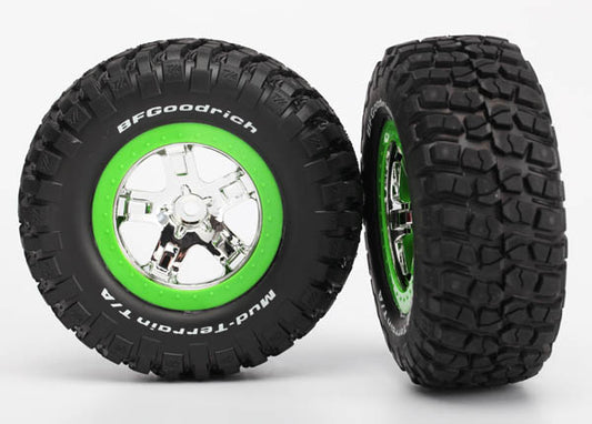 TRAXXAS BFG Mud Terrain T/A MK2 Tyre on Chrome Wheel w/ Green Beadlock 2pcs  - 5865