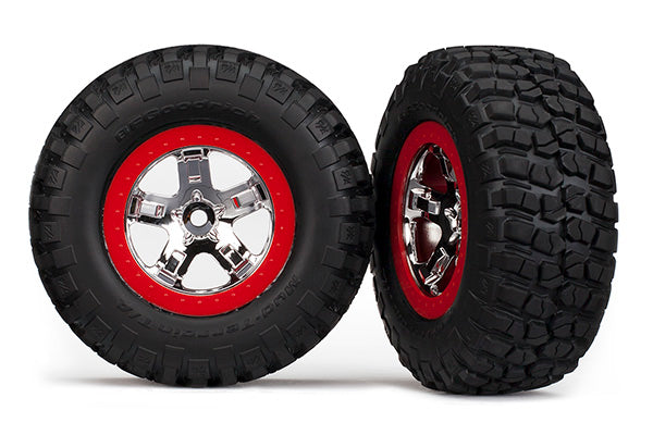 TRAXXAS SCT BFGoodrich Mud Terrain T/A KM2 Tyres on Chrome Wheel w/ Red Beadlock 2pcs - 5869