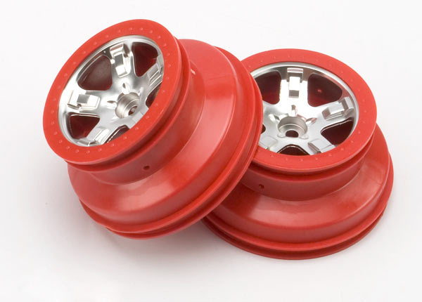 TRAXXAS SCT Satin Chrome Wheels w/ Red Beadlock 2pcs - 5874A