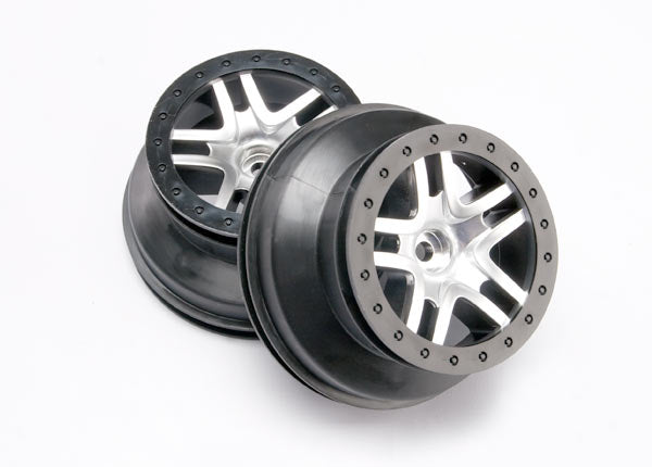 TRAXXAS Wheels Satin Chrome Split Spoke w/ Black Beadlock suit SCT 2pcs - 5876