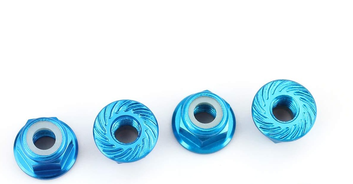 RCT 4mm Serrated Flanged Nyloc Wheel Nut Blue 4pcs - RCTLN01017B