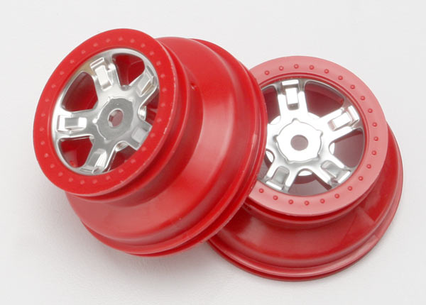 TRAXXAS 1:16 SCT Wheels Satin Chrome Split Spoke w/ Red Beadlock 2pcs - 7072A