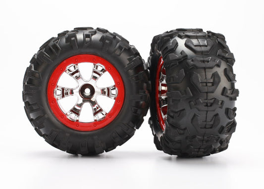 TRAXXAS 1:16 Canyon AT Tyres on Geode Chrome Wheels w/ Red Beadlock 2pcs - 7272