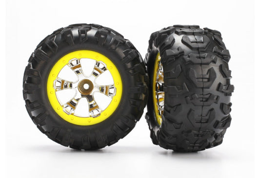 TRAXXAS 1:16 Canyon AT Tyres on Geode Chrome Wheels w/ Yellow Beadlock 2pcs - 7276