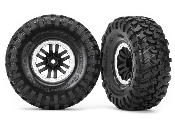 TRAXXAS Canyon Trail Tyres on 1.9in Black TRX-4 Wheels w/ Painted Satin Chrome Beadlock 2pcs - 8272X