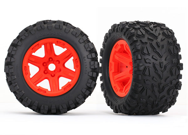 TRAXXAS Talon EXT Tyres on Orange 6-Spoke Wheels suit E-Revo 2pcs - 8672A