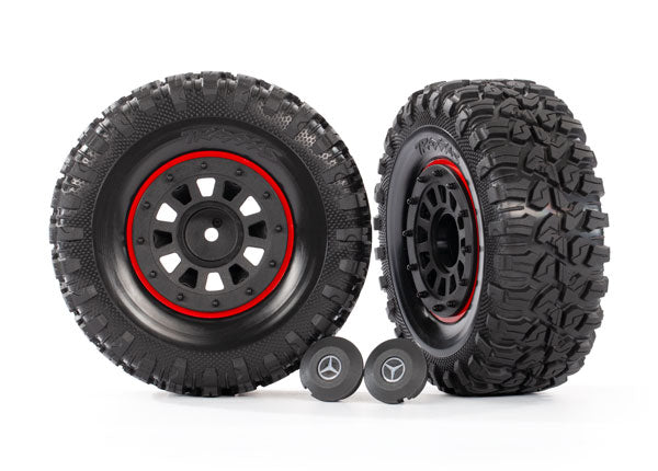 TRAXXAS Canyon RT 4.6in Tyres on 2.2in Mercedes G63 Black Wheels w/ Red Beadlocks & Center Caps 2pcs - 8874