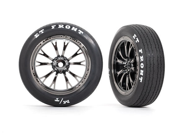 TRAXXAS Fr Mickey Thompson ET Tyres on Black Chrome Wheels Suit Drag Slash 2pcs - 9474X