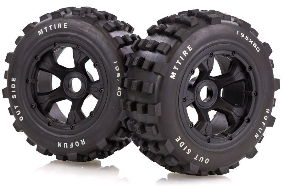 ROVAN 4.7/5.5in Baja 5T/5SC Rr Knobbly MT Tyres on Black Beadlock Wheels 2pcs - ROV-95159A