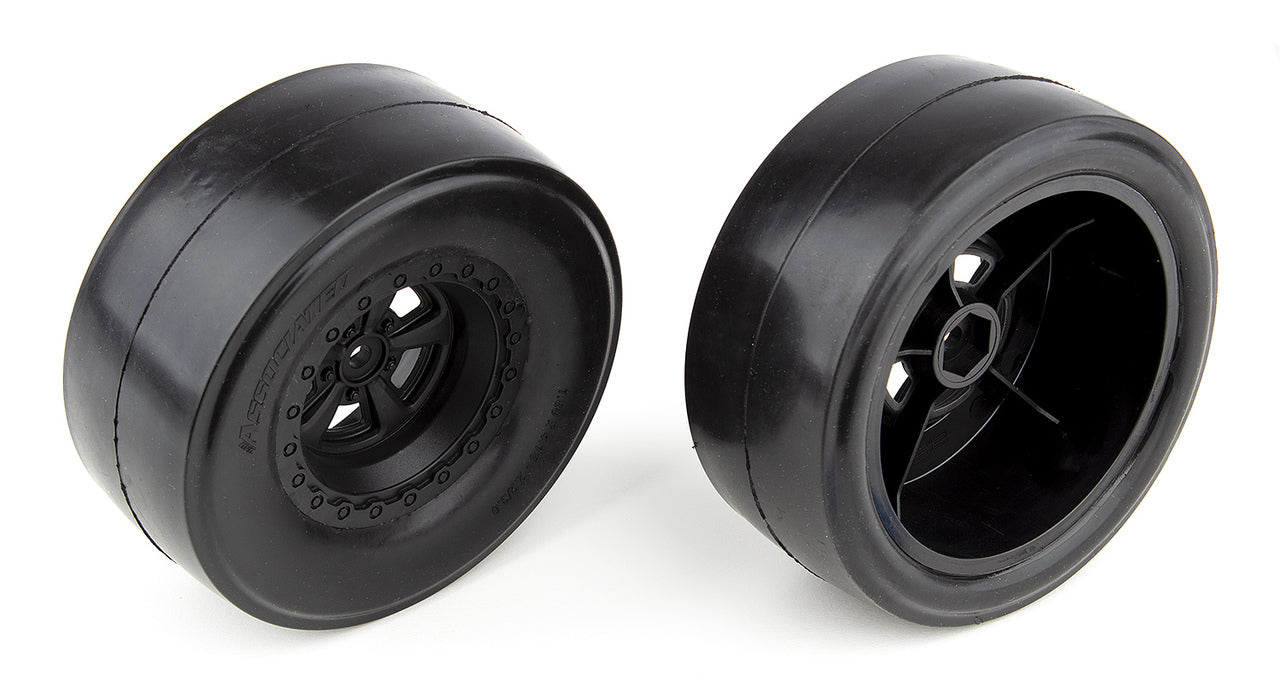 TEAM ASSOC. DR10 Rear Drag Slick Tyres on Black Dual Profile SCT Wheels 2pcs - ASS71072