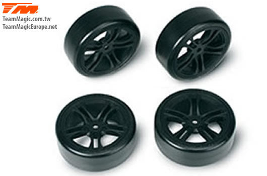 TEAM MAGIC Drift Tyre on Black 5-Spoke Wheel 4pcs - TM503302BK