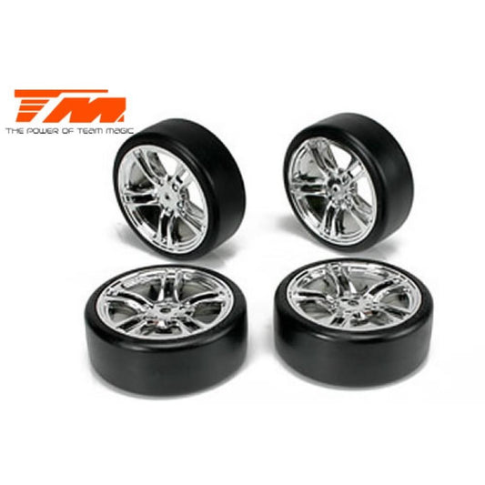 TEAM MAGIC Mounted Drift Tyre on Silver Spoke Wheel 4pck - TM503302S