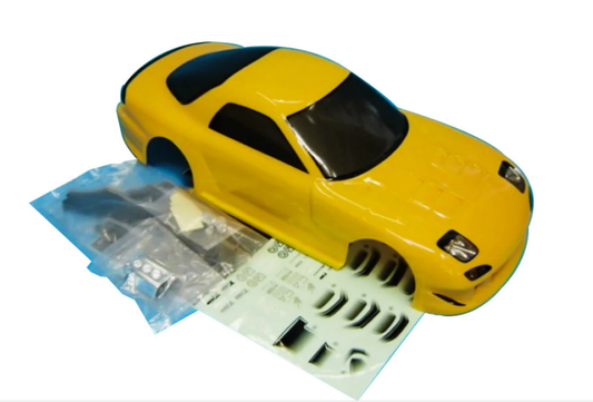 TEAM MAGIC E4D RX7 Yellow Body Shell w/ Spoiler, Decals, Mirrors - TM503321YA