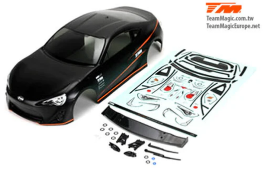 TEAM MAGIC E4D Toyota 86 Bodyshell Painted Black w/ Spoiler, Mirrors, Decals - TM503393BKA