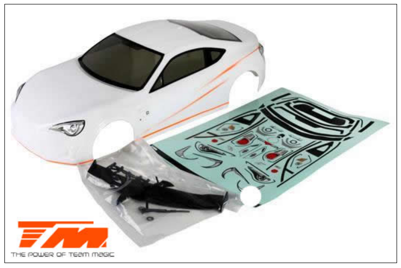 TEAM MAGIC E4D Toyota 86 Bodyshell White Painted w/ Spoiler, Mirrors, Decals - TM503393WA