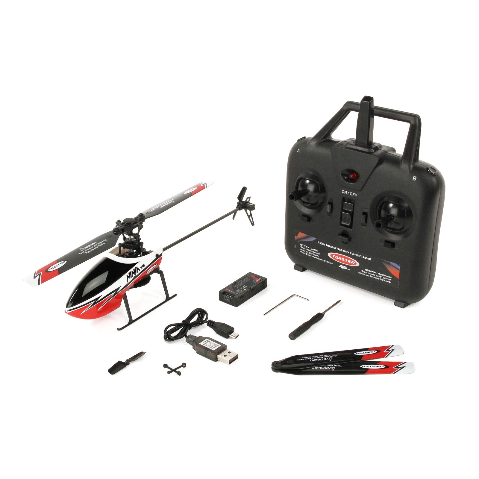 TWISTER Blue Ninja 250 Flybarless 6 Axis Heli RTF - TWST1001B