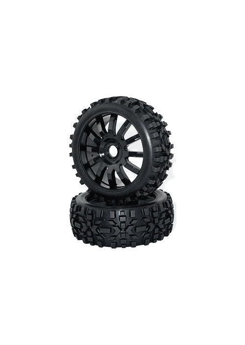 VISION 1:8 Buggy Badlands Tyre on 12-Spoke Black Wheel 2pcs - VSKT676008B